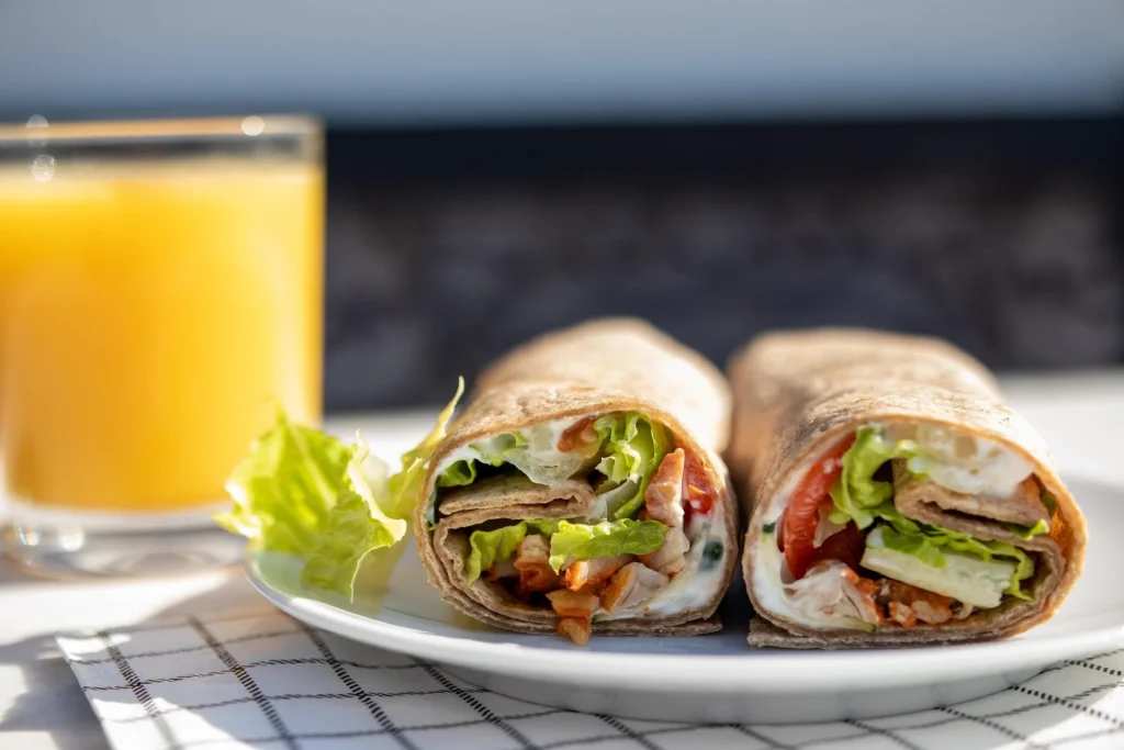 hearty and flavour-packed breakfast wrap